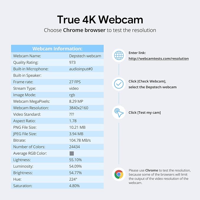 DEPSTECH 4K Webcam, DW49 HD 8MP Equipped