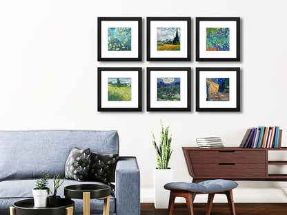 8x8 Picture Frame Set of 6 with Real Glass for Pictures 5x5 with Mat or 8x8 Without Mat, Wall Gallery or Tabletop display Photo Frames in Black