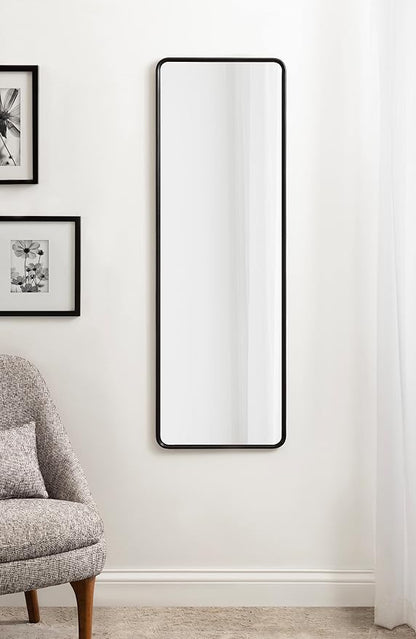 Kate and Laurel Caskill Modern Framed Full-Length Rounded Rectangle Mirror; 16 x 48; Black; Narrow Decorative Round Rectangular Statement Mirror for Wall