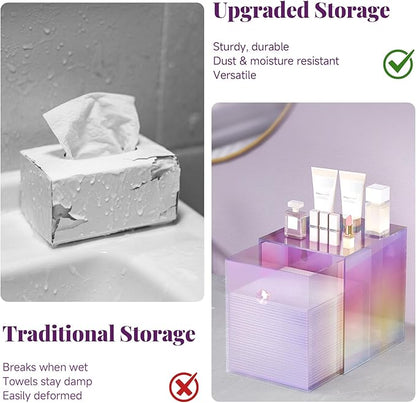 Delamu Disposable Facial Towels Storage Box - Stackable Acrylic Organizer Compatible with Clean Skin Club Towel XL, Bathroom Vanity Holder, Dustproof Multipurpose for Makeup, Skincare,Colorful