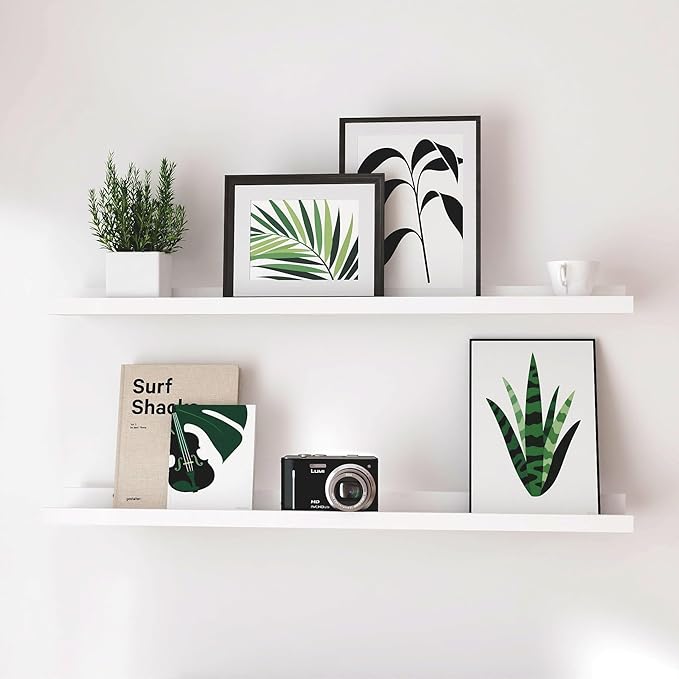 White Floating Shelves for Wall Decor, Long Wall Mounted Storage Shelf for Bedroom, Living Room, Bathroom, Kitchen, Nursery, Display Picture Ledge Shelf with Lip Set of 2-36 Inches, White