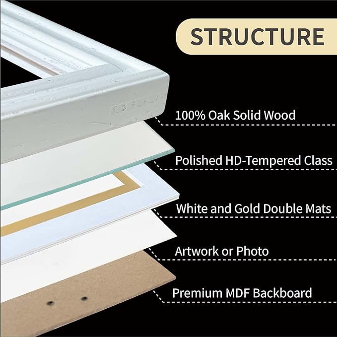 5x7 picture Frame for Wall or Tabletop Oak Wood, 4x6 Picture Frame with Mat,5x7 Premium Photo Frame with Real HD Tempered Glass,Ideal for Home Decor, Art Gallery,White, 1 Pack
