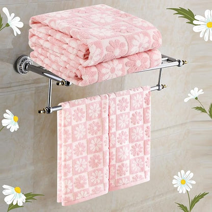 Quera 2 Pack Hand Towels Spring Summer Daisy Pink White Flower Checkered Bathroom Decorative Towels Set for Bath Kitchen Gift Guest Use 13.7'' x 29.5''
