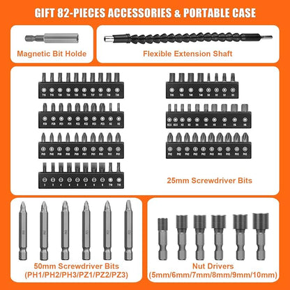 ENERTWIST 8V Cordless Electric Screwdriver, 21+1 Cluth, Dual Position Handle