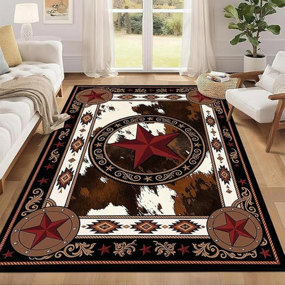 Vintage Star Rugs Non Slip Rustic Farmhouse Floor Mat Washable Carpet for Bedroom Living Room Nursery Playroom Classroom Home Decor,6'x9'