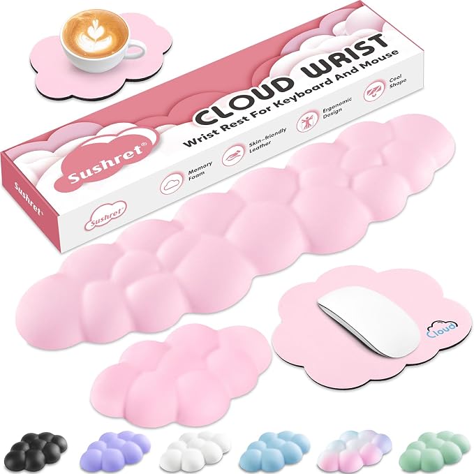 Cloud Wrist Rest for Computer Keyboard, 4-in-1 Memory Foam Leather Cloud