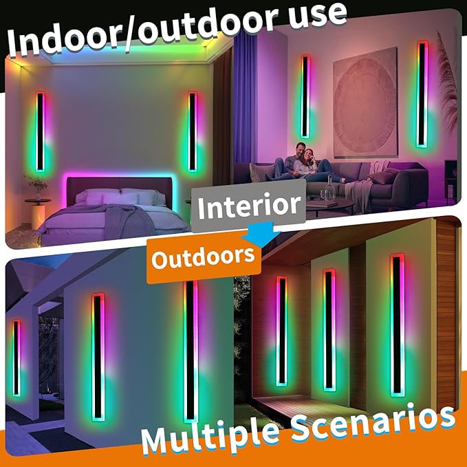 Mikeru Modern Outdoor Light Fixture, 57inch Modern RGB Outdoor Wall Light 10%-100% Dimmable with Memory Function Long Outdoor Porch Lights Featuring Multiple Modes and 12 Colors for Patio Entryway