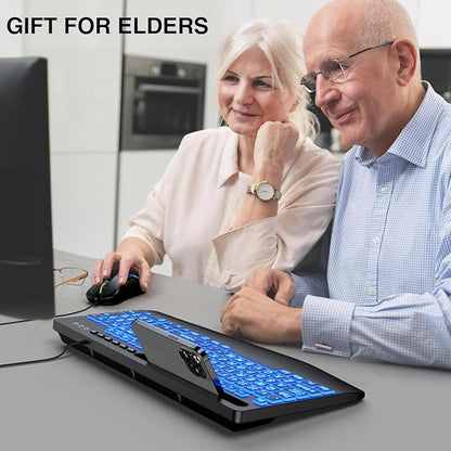 Wired Keyboard Mouse Combo - Large Print Backlit, Ergonomic Wrist Rest, 6 DPI RGB for PC/Windows - Ideal for Seniors, Students, Office and Home SABLUTE