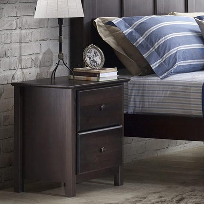 Grain Wood Furniture Shaker 2-Drawer Bedside Nightstand, Solid Wood with Expresso Finish