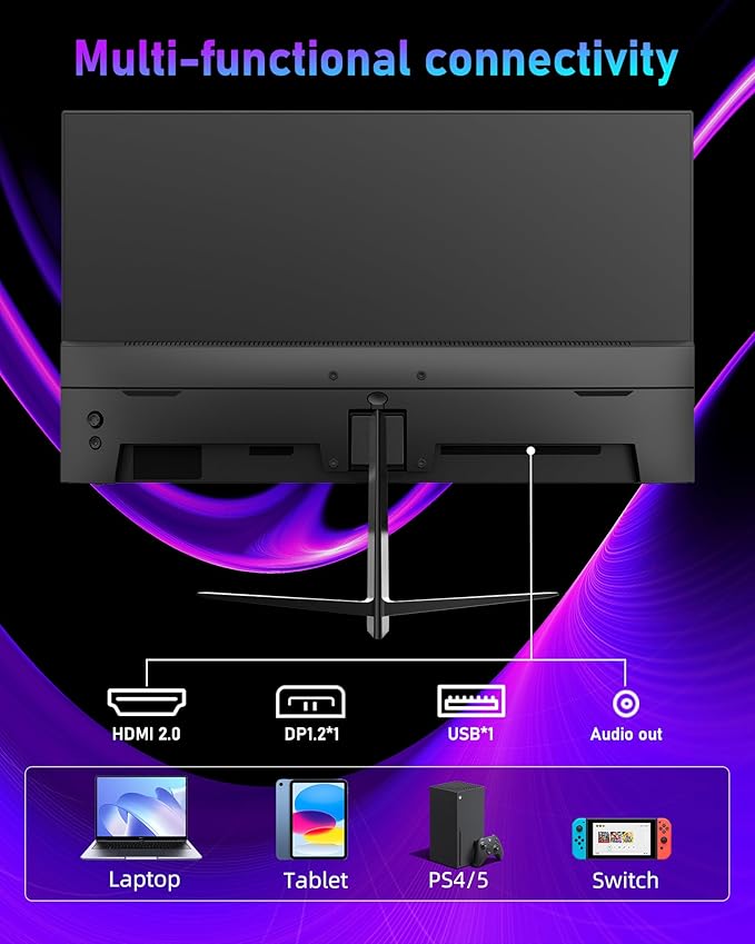 Gaming Monitor, 23.8'' Gaming Monitor FHD(1920x1080) 240Hz, Computer Gaming Monitors w/AMD FreeSync|1ms Display, Gaming Monitors w/ 100% sRGB, Build-in Speakers, VESA, Eye Care|Anti-Glare|Black