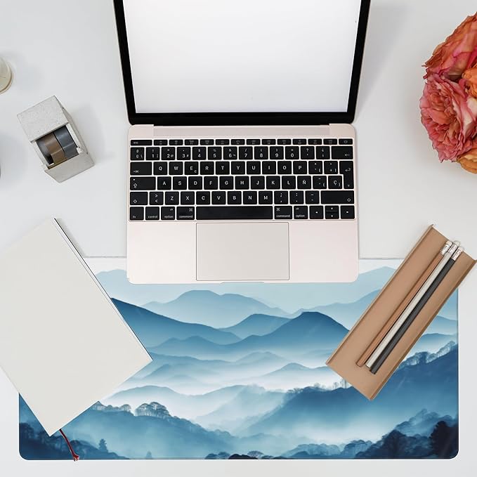 Large Gaming Mouse Pad, Mountain Desk Mat, Misty Forest Mountains Desk Pad