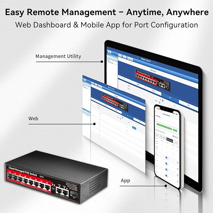 8 Port PoE+ Switch | Easy Smart Managed Ethernet Switch | Support VLAN