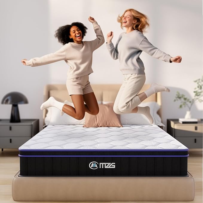 10 Inch Queen Size, Hybrid Mattress, Medium Firm, Gel-Infused Memory Foam, Pillow Top, Pocket Coils, Cooling & Breathable, CertiPUR-US Certified, Fiberglass-Free, Mattress in a Box