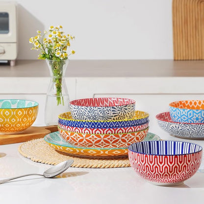 Selamica Ceramic Plates and Bowls Sets,32 Pieces Dinnerware Sets for 8,Scratch Resistant Dish Set for family gathering,Dishwasher & Microwave Safe, Assorted Colors