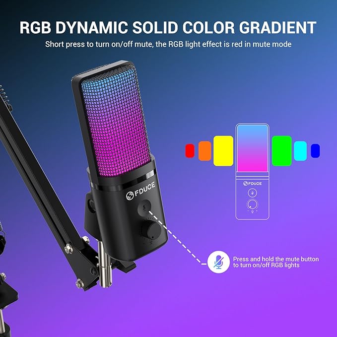 FDUCE Gaming USB Microphone, RGB Condenser mic
