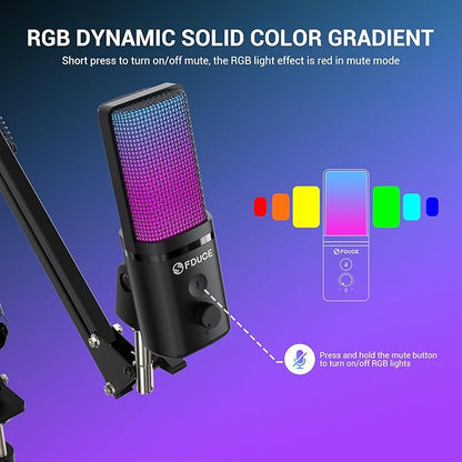 FDUCE Gaming USB Microphone, RGB Condenser mic