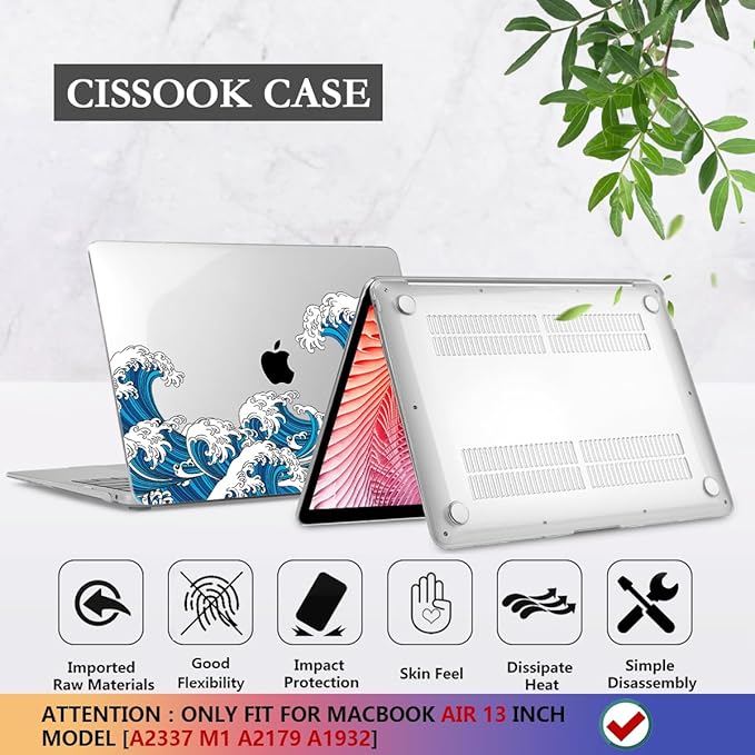 CISSOOK Wave Case for MacBook Air 13 inch Case 2021 2020 2019 2018 Release
