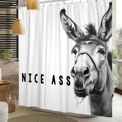Funny Donkey Shower Curtains Joke Hilarious Animal Bathroom Curtain Rustic Farmhouse Cute Donkey White Shower Curtain Sets for Bathroom Extra Long 72x72 in with 12 Hooks