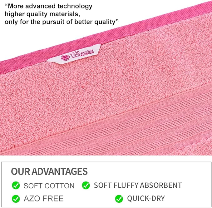 CASA COPENHAGEN Zero Twist, 6 Pieces Set 100% Cotton 0" Twist Towel Set- Pink, 600 GSM, 2 Bath, 2 Hand, 2 Washcloths Made from Egyptian Cotton, Ultra Soft Luxury Towels for Bathroom.