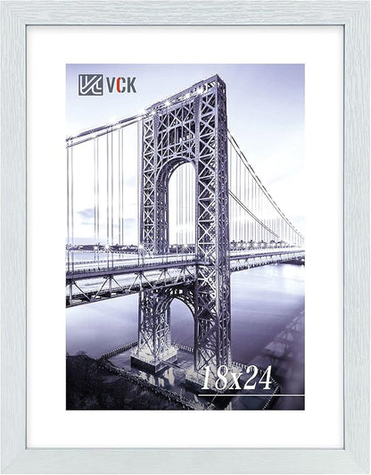 VCK 18x24 Poster Frame Set of 1 - White, Textured Exclusive Solid Wood Picture Frames with Polished Plexiglass