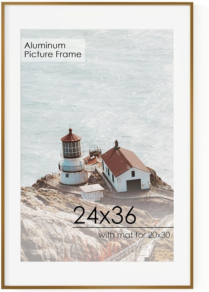 24x36 Metal Picture Frame For Wall With Mat For 20x30, 24''x36'' Aluminum Photo Frames With Tempered Glass For Home Decor, Minimalist Modern Poster Frame Horizontal And Vertical Formats, Bronze