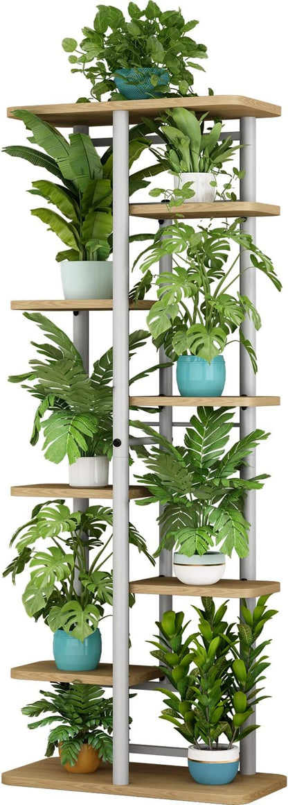 LINZINAR Plant Stand 8 Tier 9 Potted Multiple Flower Pot Holder Shelf Indoor Outdoor Planter Rack Storage Organizer for Patio Garden Corner Balcony Living Room (8 Tier-9 Potted, White)