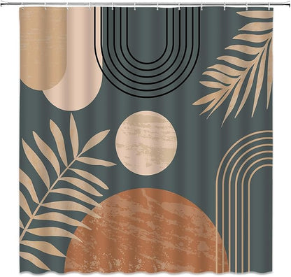 Mid Century Modern Shower Curtain Boho Grey Abstract Retro Aesthetic Fabric for Bathroom Decor Bathtub with Hooks (70" WX74.8 H)