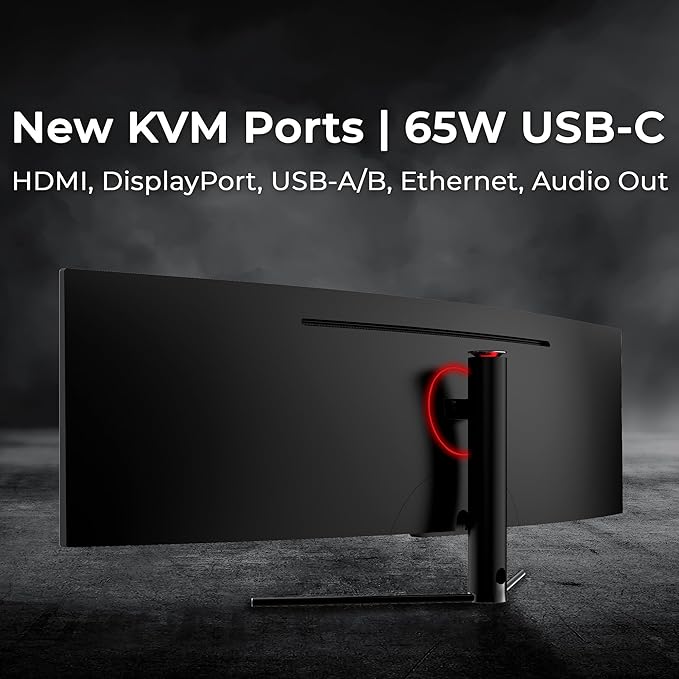 Deco Gear Curved 49” Super Ultrawide Gaming Monitor, 32:9 WDFHD 3840×1080, 144Hz, 4ms, 3000:1 VA, HDR400, Adaptive Sync, USB-C 65W, HDMI/DP, PBP/PIP, KVM, 1800R, American Seller