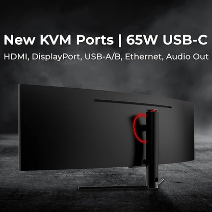 Deco Gear Curved 49” Super Ultrawide Gaming Monitor, 32:9 WDFHD 3840×1080, 144Hz, 4ms, 3000:1 VA, HDR400, Adaptive Sync, USB-C 65W, HDMI/DP, PBP/PIP, KVM, 1800R, American Seller
