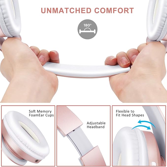 ZIHNIC Bluetooth Headphones Over-Ear, Foldable Wireless and Wired Stereo