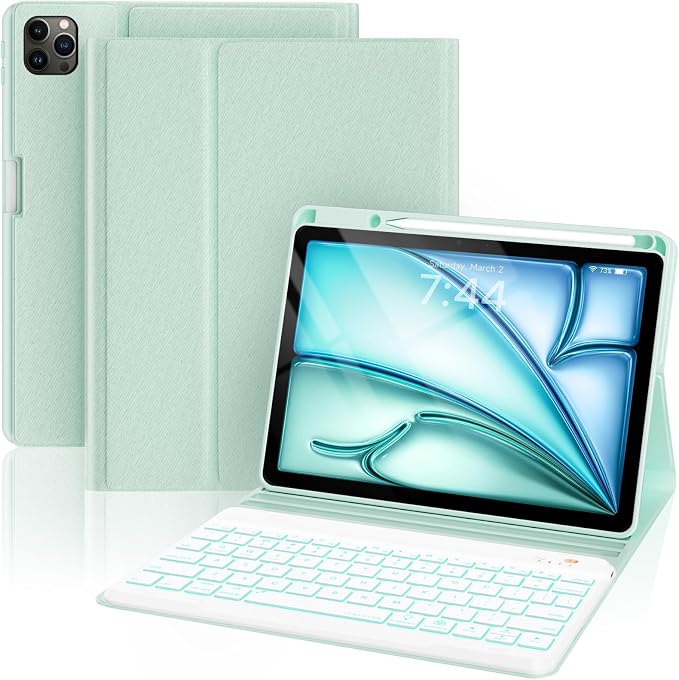 Keyboard Case for iPad Air 5th/4th Pro 11 inch, 7-Color Backlit Detachable