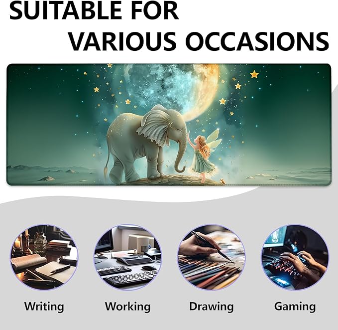 Fairy and Elephant Large Mouse Pad, Gaming Mouse Pad, Keyboard Mat, Non-Slip