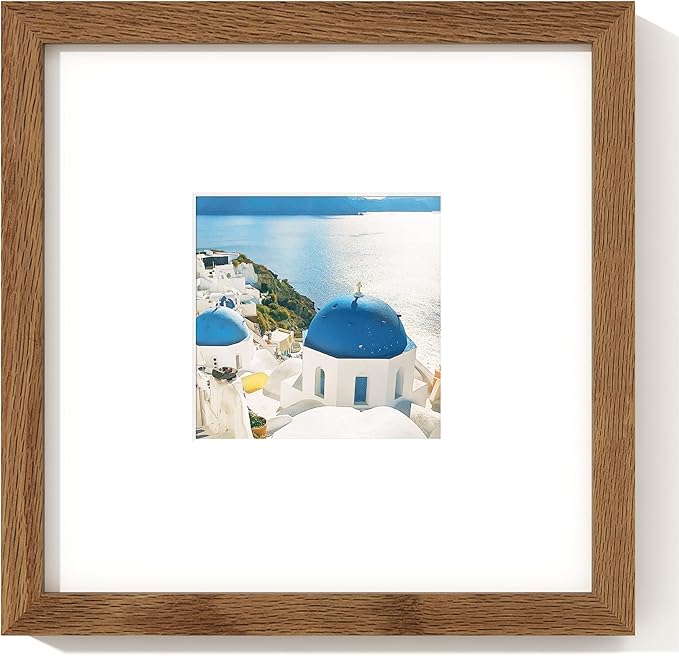 Axeman 8 x 8 Photo Frame | Solid Oak Wood 8x8 Picture Frame With Mat For 4x4 | 8 By 8 Picture Frame | 8x8 Wood Picture Frame | Plexiglass And Hanging Hardware Included | Walnut