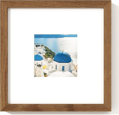 Axeman 8 x 8 Photo Frame | Solid Oak Wood 8x8 Picture Frame With Mat For 4x4 | 8 By 8 Picture Frame | 8x8 Wood Picture Frame | Plexiglass And Hanging Hardware Included | Walnut