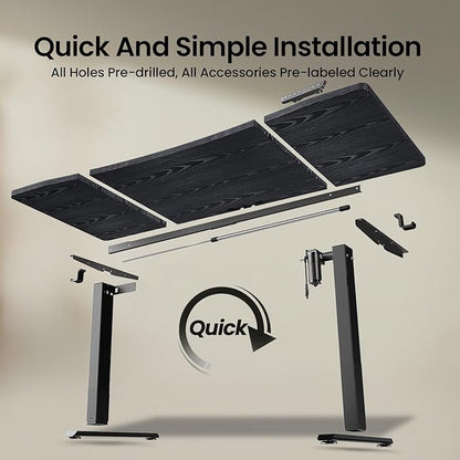 Veken 63 x 28 Inch Electric Standing Desk, Sit to Stand Up, Work Home Office Computer Table for Study, Walking Pad, Writing, and Games, Wooden Desktop Desks, Black