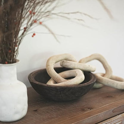 Hand Carved Wooden Decorative Bowl for Home Entryway Decor, Wood Centerpiece Bowl for Coffee Table Decor, Wood Dough Bowl for Farmhouse Decor (Brown)