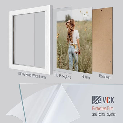 VCK 8x10 Picture Frames, White Solid Wood Picture Frame, Textured Exclusive Wall Gallery Frame