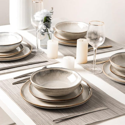 AmorArc Ceramic Dinnerware Sets,Handmade Reactive Glaze Stoneware Plates and Bowls Sets,Highly Scratch Resistant | Dishwasher & Microwave Safe Dishes Set,Service for 12 (36pc)