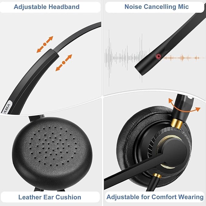 Headset with Microphone Noise Cancelling & Audio Controls Ultra Comfort