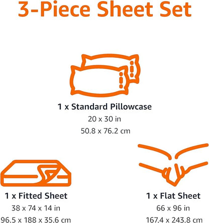 Amazon Basics Kid's Soft Easy-Wash Lightweight Microfiber 3-Piece Sheet Set, Twin, Green Stripes