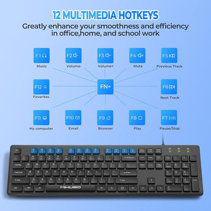Wired Computers Keyboard with Cover Comfortable Hand Feel, Laser Engraved