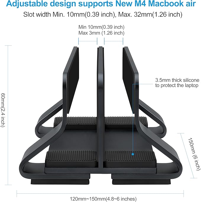 Aluminum Dual Vertical Laptop Stand Dock Holder, Supports 2 Devices, Adjustable