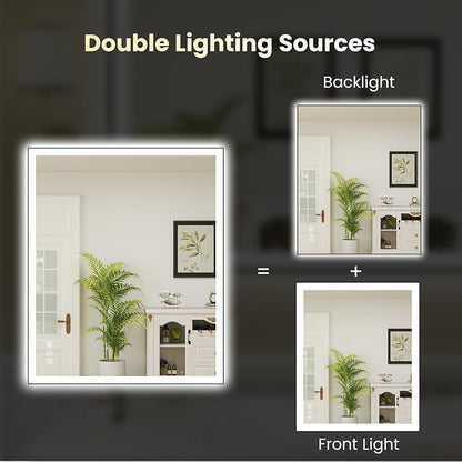 WTTY 30"X36" LED Bathroom Mirror with Black Frame, Bathroom Vanity Mirror with Lights for Wall, Front Light and Backlit, Anti-Fog, Dimmable, 3 Colors, Shatterproof, Memory, Horizontal/Vertical