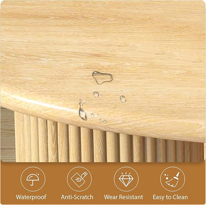 LEVNARY 54.3" Curved Small Computer Desk, Wooden Executive Desk with Sturdy Fluted Legs, Modern Luxury Corner Single Writing Vanity Desk for Bedroom Living Room Home Office (Natural)
