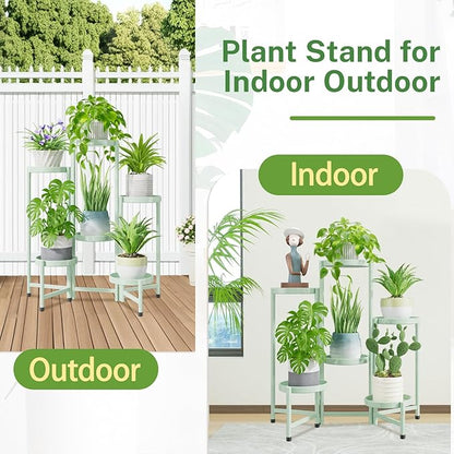 iDavosic.ly Plant Stand Indoor Outdoor, 6 Tier Corner Metal Flower Display Holder Shelf, Folding Tall Orchid Rack for Patio Balcony Porch Garden Living Room House, Light Green