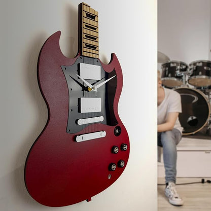 goodtime SG Style Guitar Wall Clock, 18 Inch Red Decor | Silent Sweep Movement, Oak Fretboard | Unique Gift for Men, Guitar Lovers, Musicians, and Man Cave