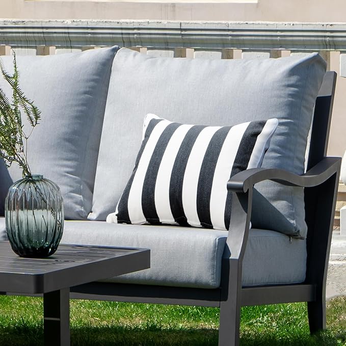 Decorative Patio Throw Pillows Pack of 2 Water Resistant Pillow Set of 2(18" x 12") Double Printed Rectangle Pillow for Outdoor Sofa&Chair,Black Stripes