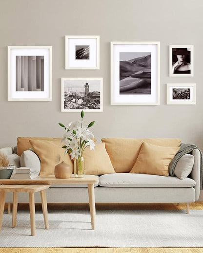 Egofine 5x7 Picture Frame Made of Solid Wood with Plexiglass, Display Pictures 3.5x5/4x6 with Mat or 5x7 Without Mat for Tabletop and Wall Mounting, Beige