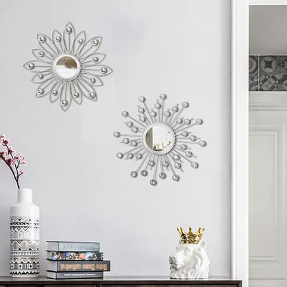 2 Pack Metal Mirrors for Wall Boho Sunburst Wall Mirror Home Decor Modern Decorative Wall Art for Bedroom Living Room Entryway