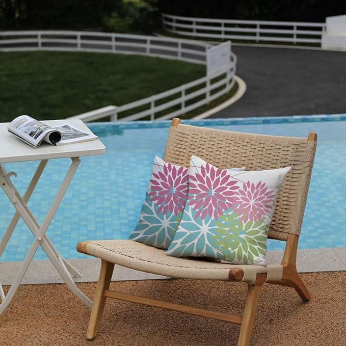 DFXSZ Outdoor Throw Pillow Covers 16x16 Inch Set of 2 Waterproof Spring Summer Geometric Elegant Pink Blue Green Outdoor Easter Pillow Covers for Patio Funiture Garden Couch 168B16